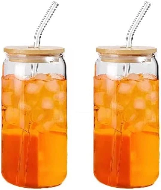 Can Shaped Glass Tumbler - 1 pcs Wooden Lid 540 ml