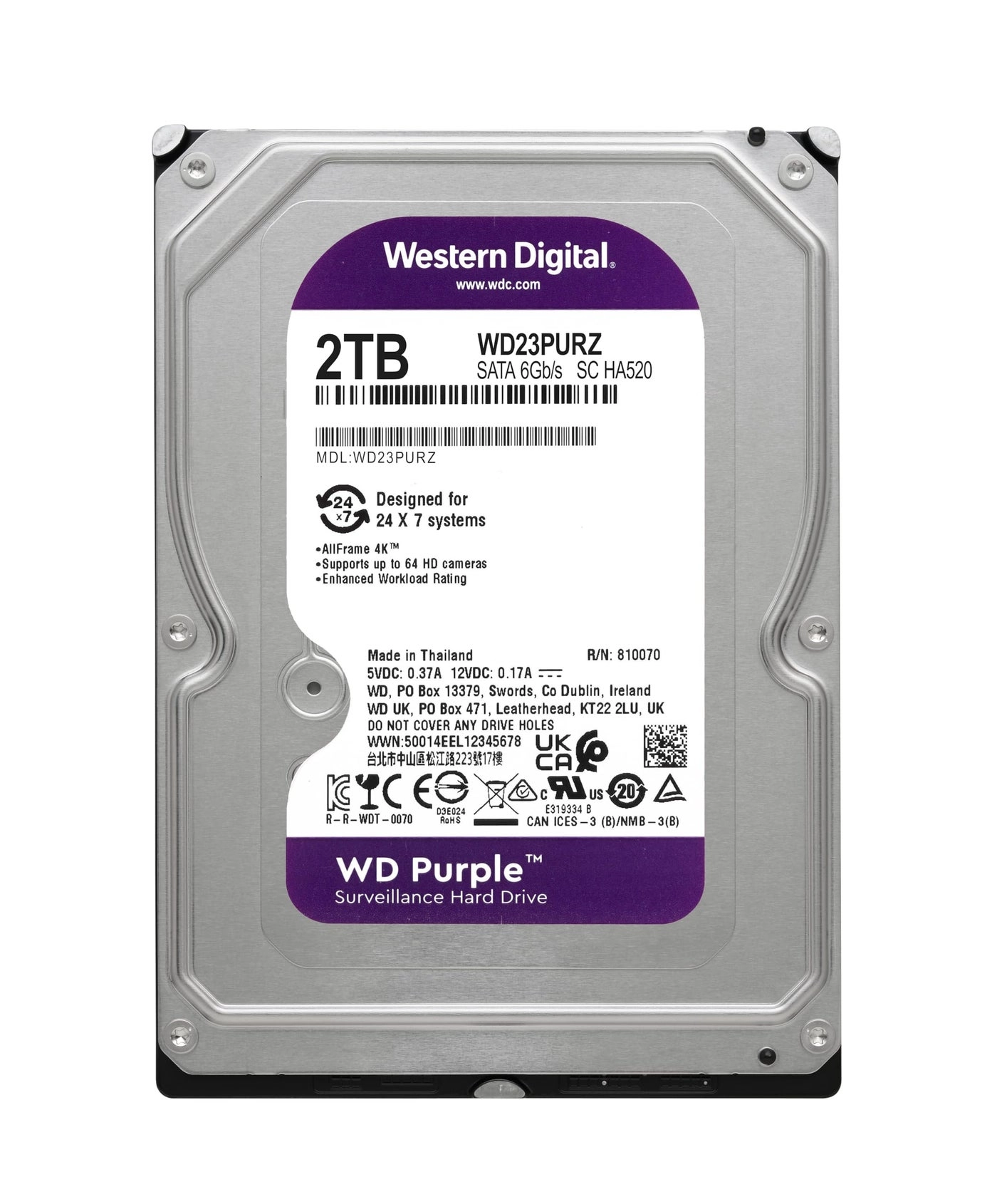 WD Purple 3.5" 5400rpm 64MB SATA (WD23PURZ-EC) - 2TB