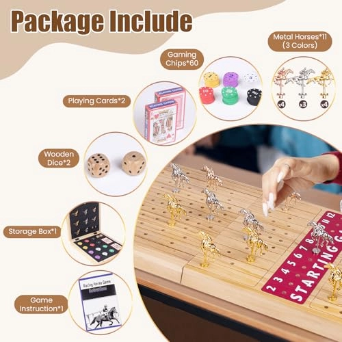 Horse Race - Foldable Thickened Wood Chessboard 11 Metal Horses