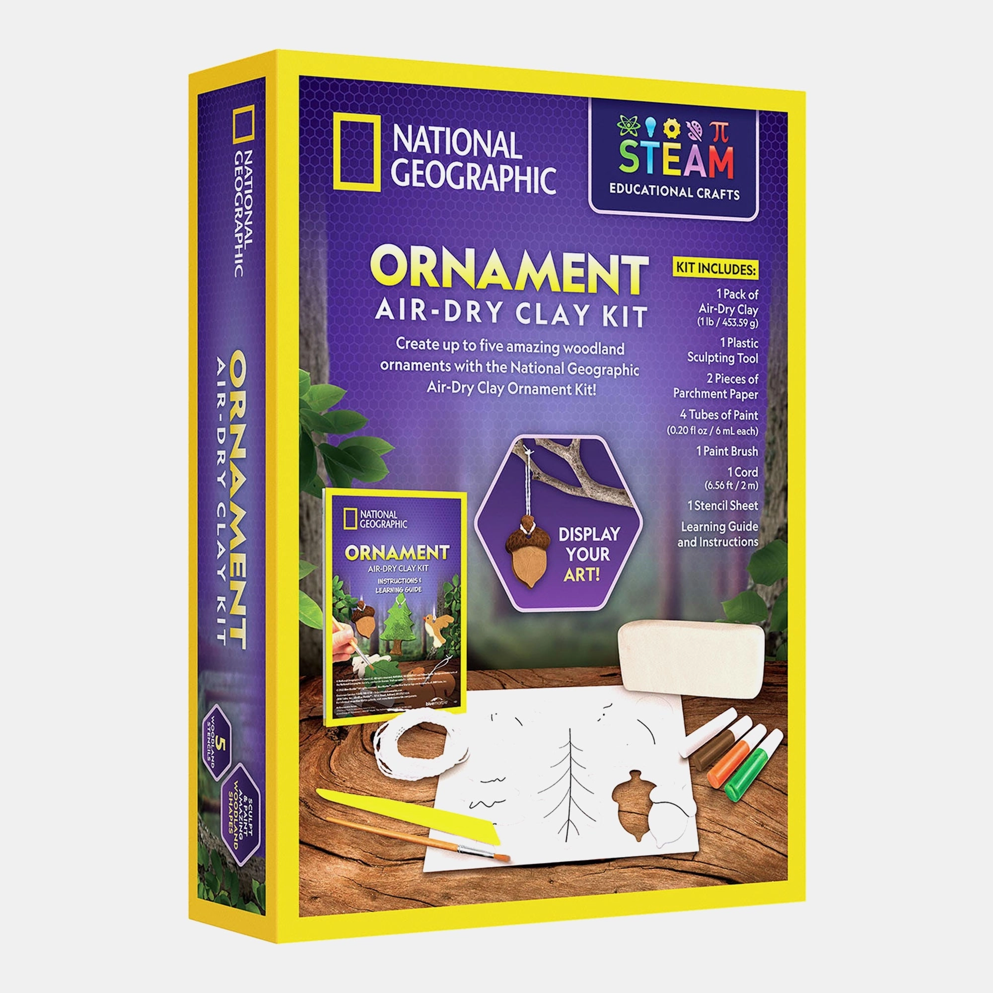 National Geographic Air-Dry Clay Ornament Kit - Air-Dry Clay, Plastic Tools, Non-Toxic Paints, Paper Guide 655g 12 pcs.
