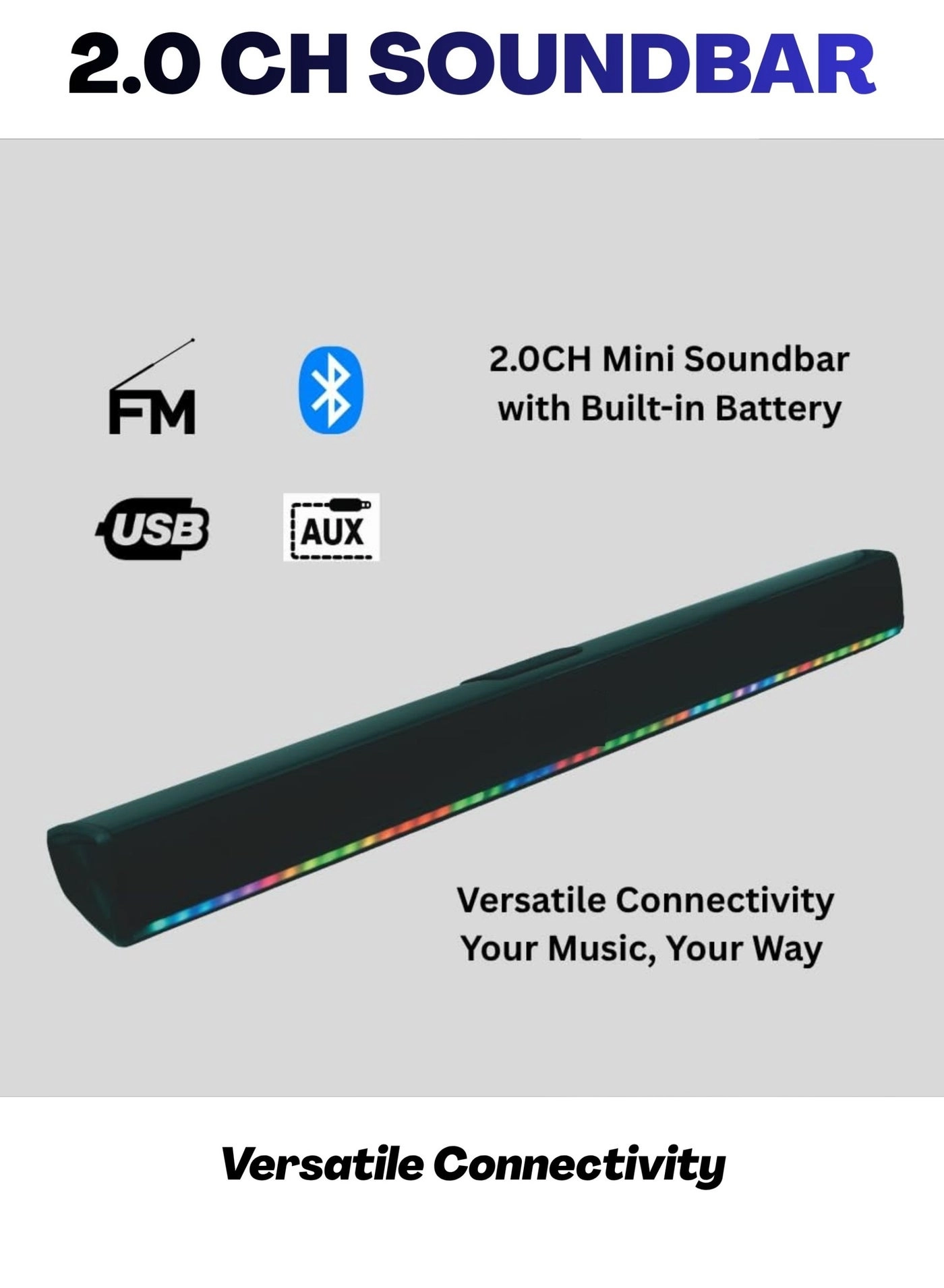 TV 55S90F 55" + 2.0 Channel Portable Soundbar With Built In Battery & LED Lights