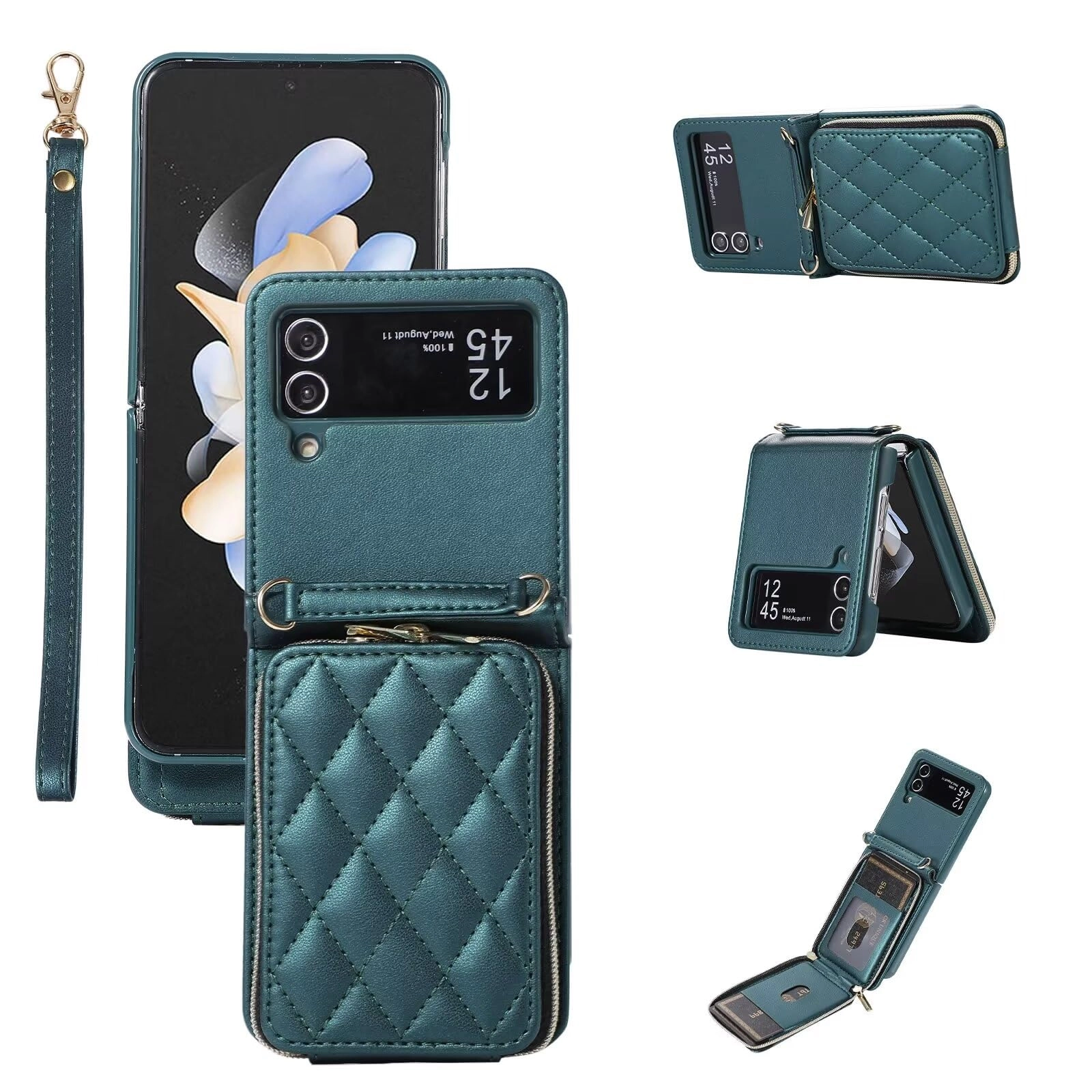 Miagon Case - Faux Leather Zipper Purse Wallet Phone Cover for Samsung Galaxy Z Flip4