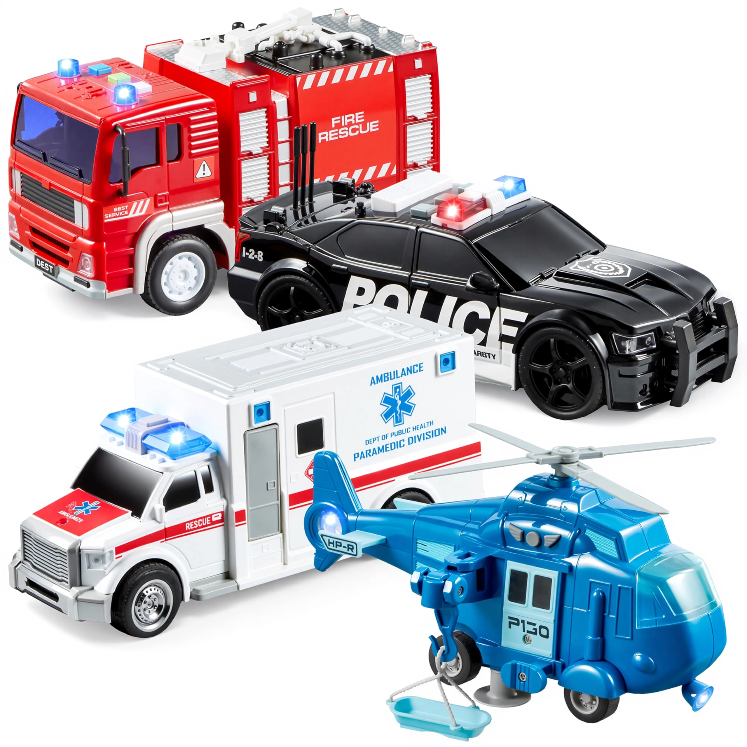Joyin inc Police Car - 1:64 4pcs + Police Helicopter + Fire Truck + Ambulance