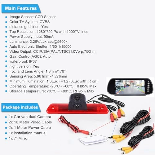 TFT LCD Monitor + Reversing Camera - Night vision 1280 x 720