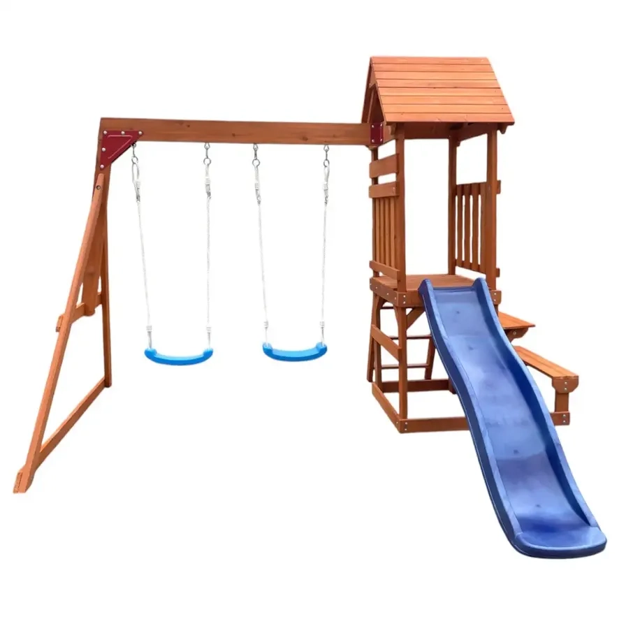 Hyrax Wooden Swing Set - Brown 6 Children
