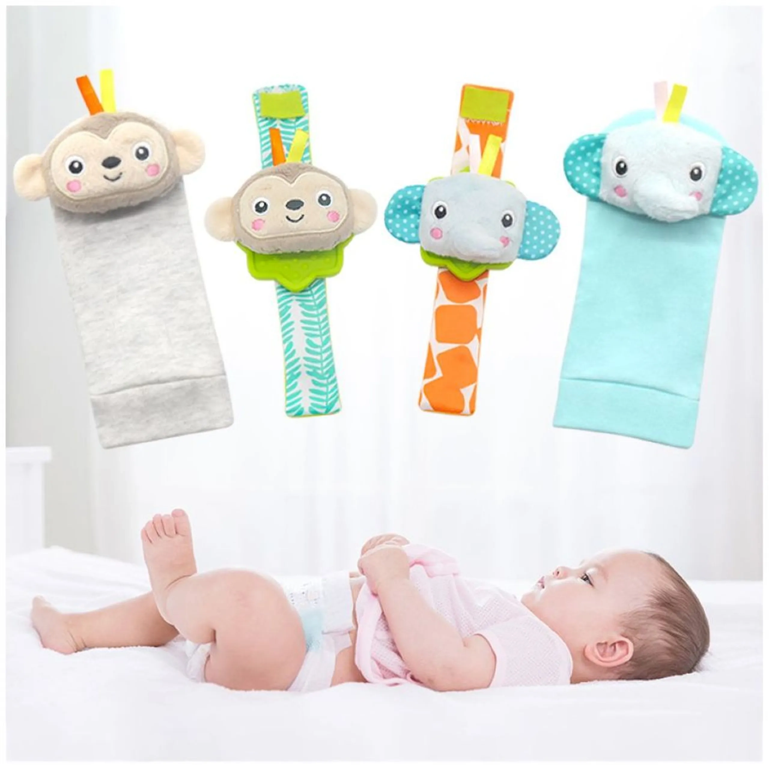 Personalized Wrist Rattle And Foot Finder - Suitable for 0 month & above Fox And Deer
