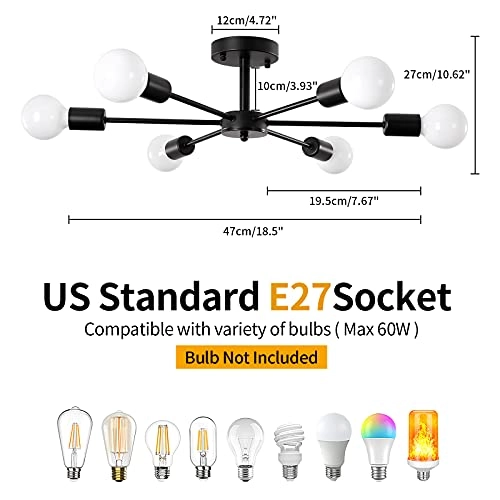 Modern Metal Chandelier - 6-Light Black