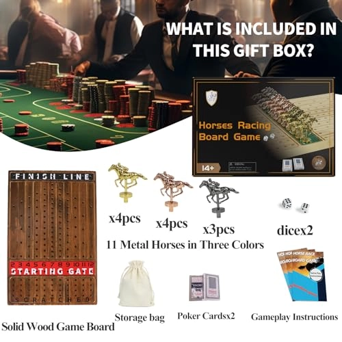 Horse Race Board Game - 11 Horses 4 Dice Solid Wood