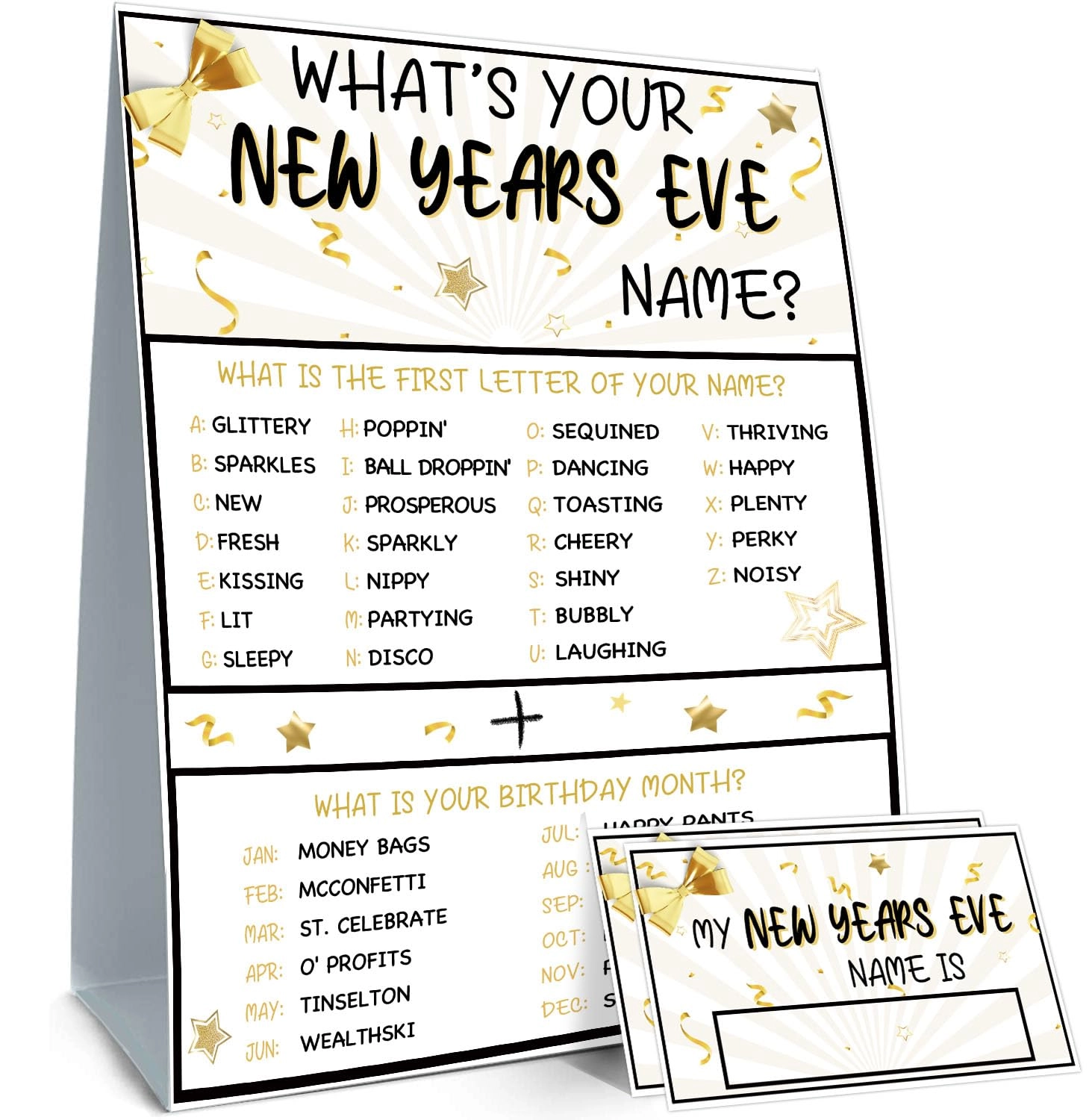 BirtDerr What's Your New Years EVE Name Game - 1 Game Sign 30 Name Stickers