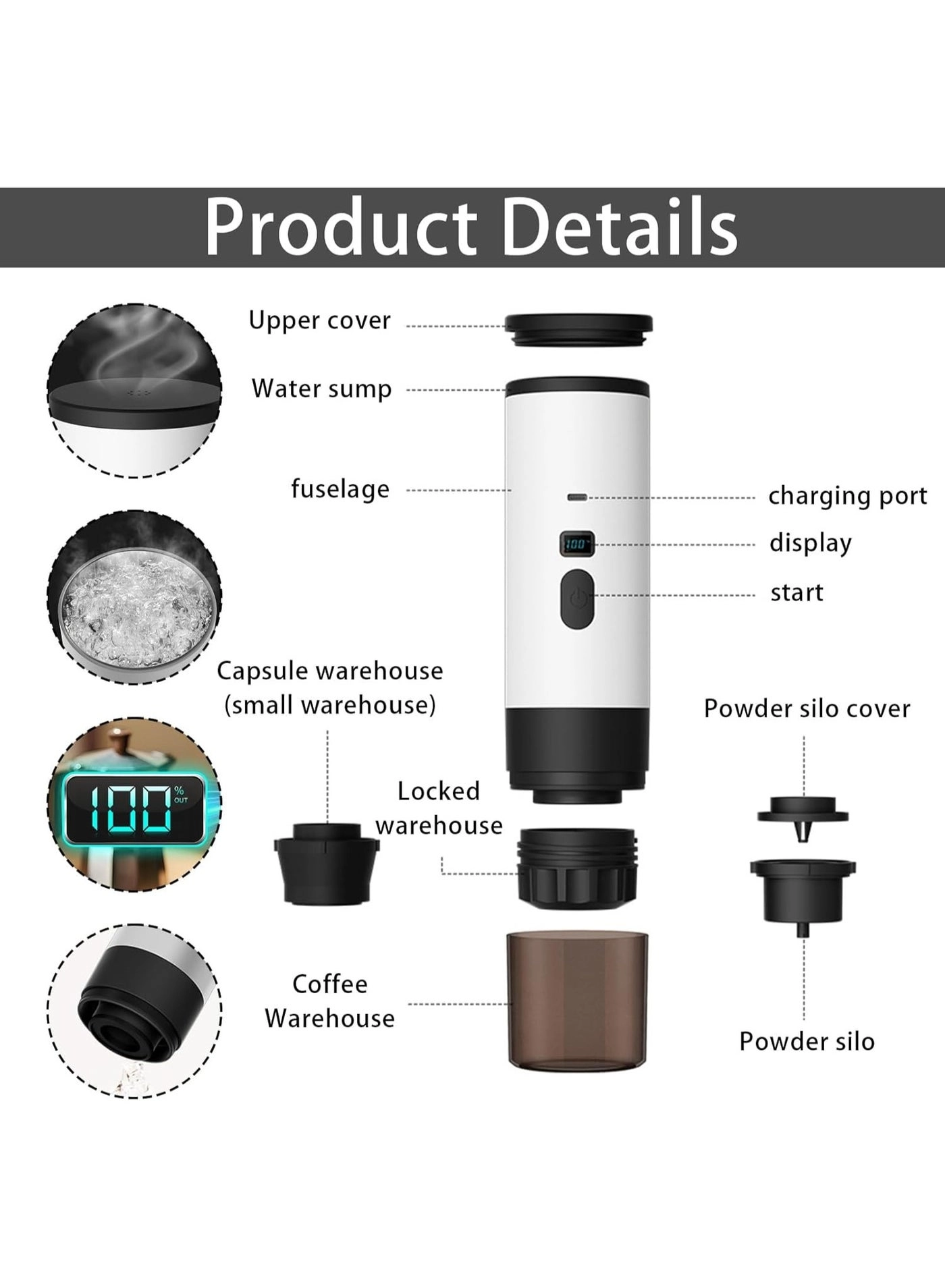 Portable Electric Espresso - Digital Display USB Rechargeable Cup Carry Bag