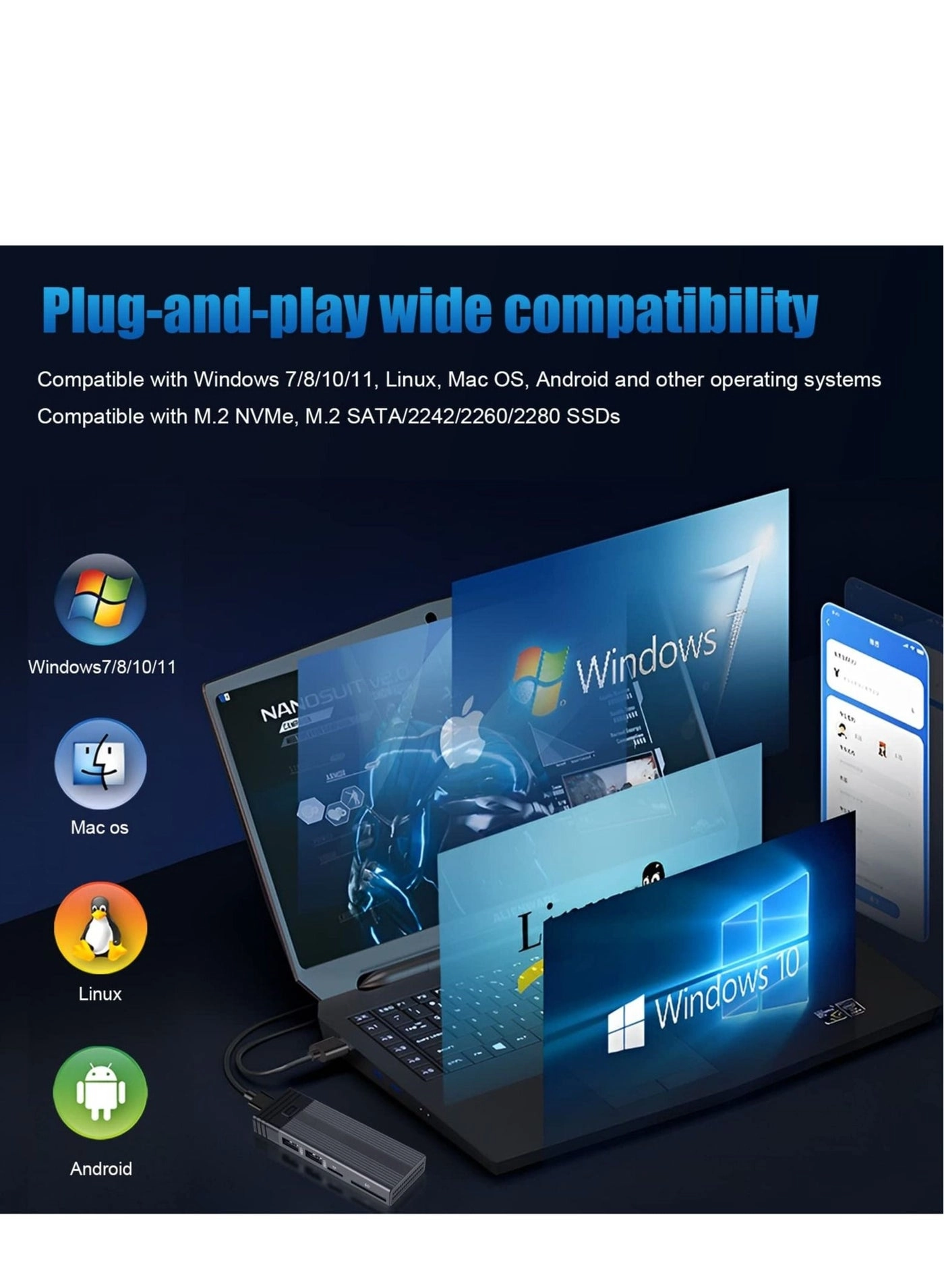 USB C Hub - 100W PD3.0 M.2 NVMe/SATA 10Gbps 4K@30Hz HDMI