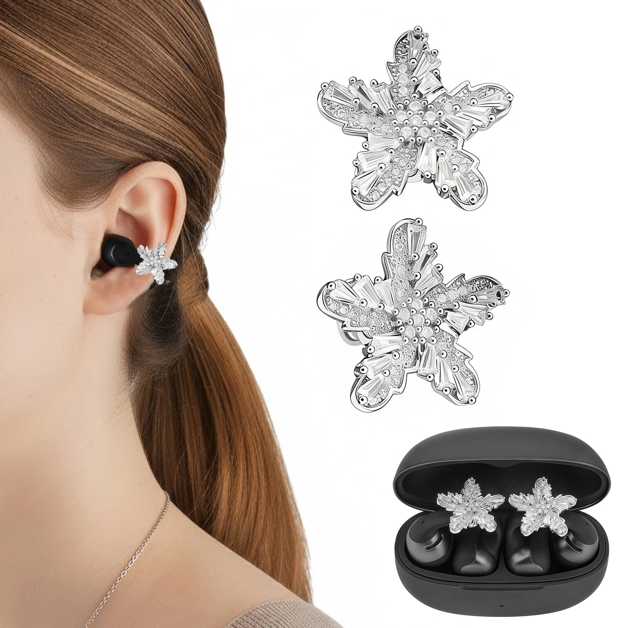 GEEKRIA Snowflake Charm for Open-Ear Earbuds - Clip-On Detachable