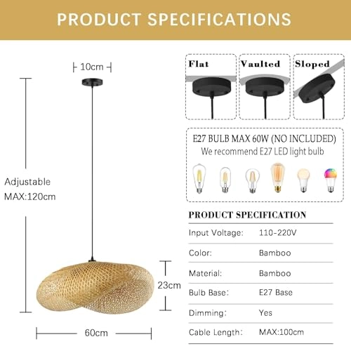 Boho Chandelier - 60cm E27 Bamboo