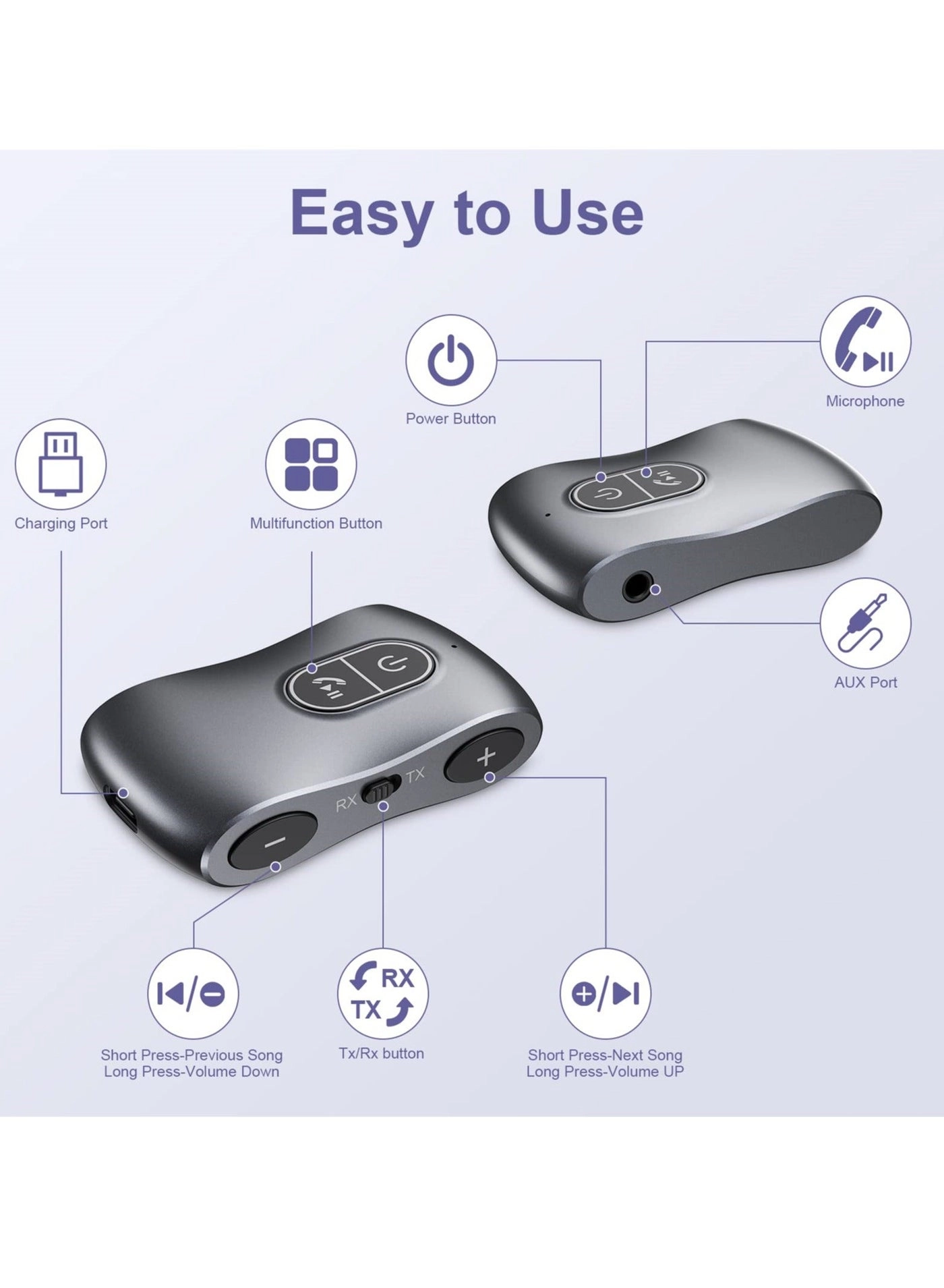 Bluetooth AUX Adapter - 5.3 3.5mm 22H Battery Life