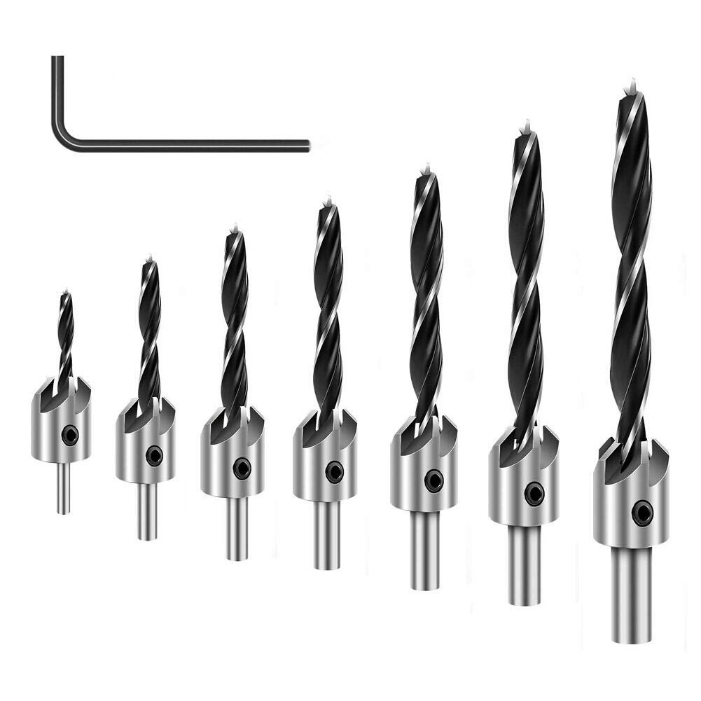 COMOWARE Countersink Drill Bits - Carbon Steel 7Pcs 3mm 4mm 5mm 6mm 7mm 8mm 10mm