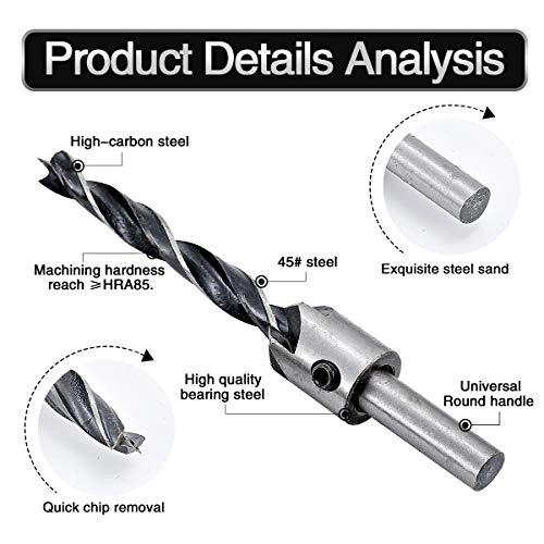 Countersink Drill Bit Set - High Speed Steel (HSS) 7 pieces 3 mm, 4 mm, 5 mm, 6 mm, 7 mm, 8 mm, 10 mm
