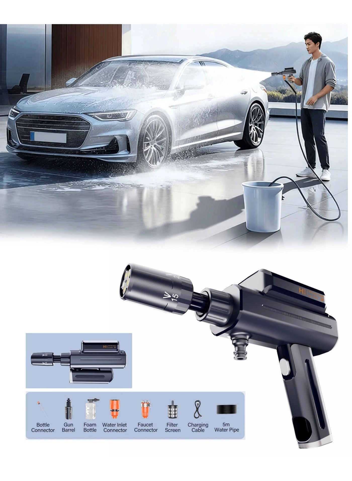Portable High-Pressure Car Wash Machine - 450W 4000-4999mAh + Collapsible Water Tank - 5.5 Gallon 22L