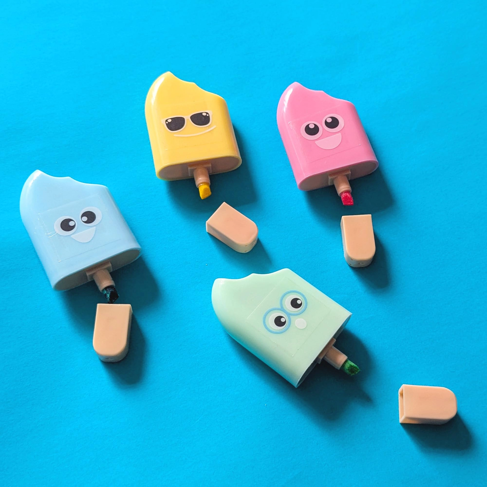 Ice Lolly Shaped Coloured Highlighter Pens - Yellow, Green, Blue, Pink Broad