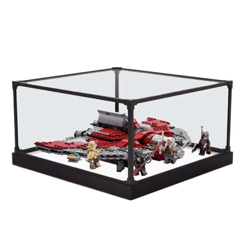 HCAEIOFJ Clear Acrylic Display Case for Lego 75362 - 13.77x13.77x5.90in. Black Bottom+alloy Edge