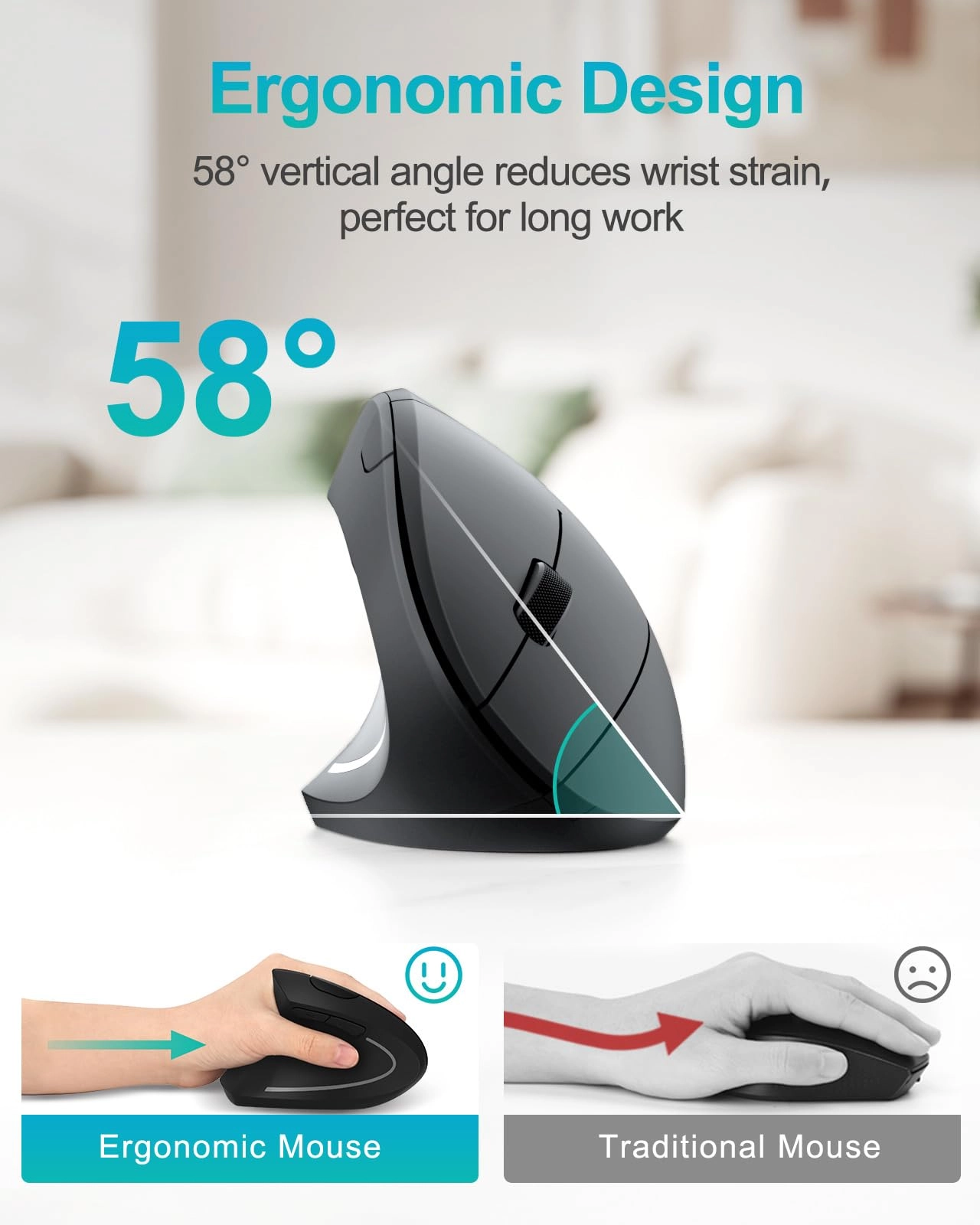 Left Handed Ergonomic Vertical Mouse - Wireless