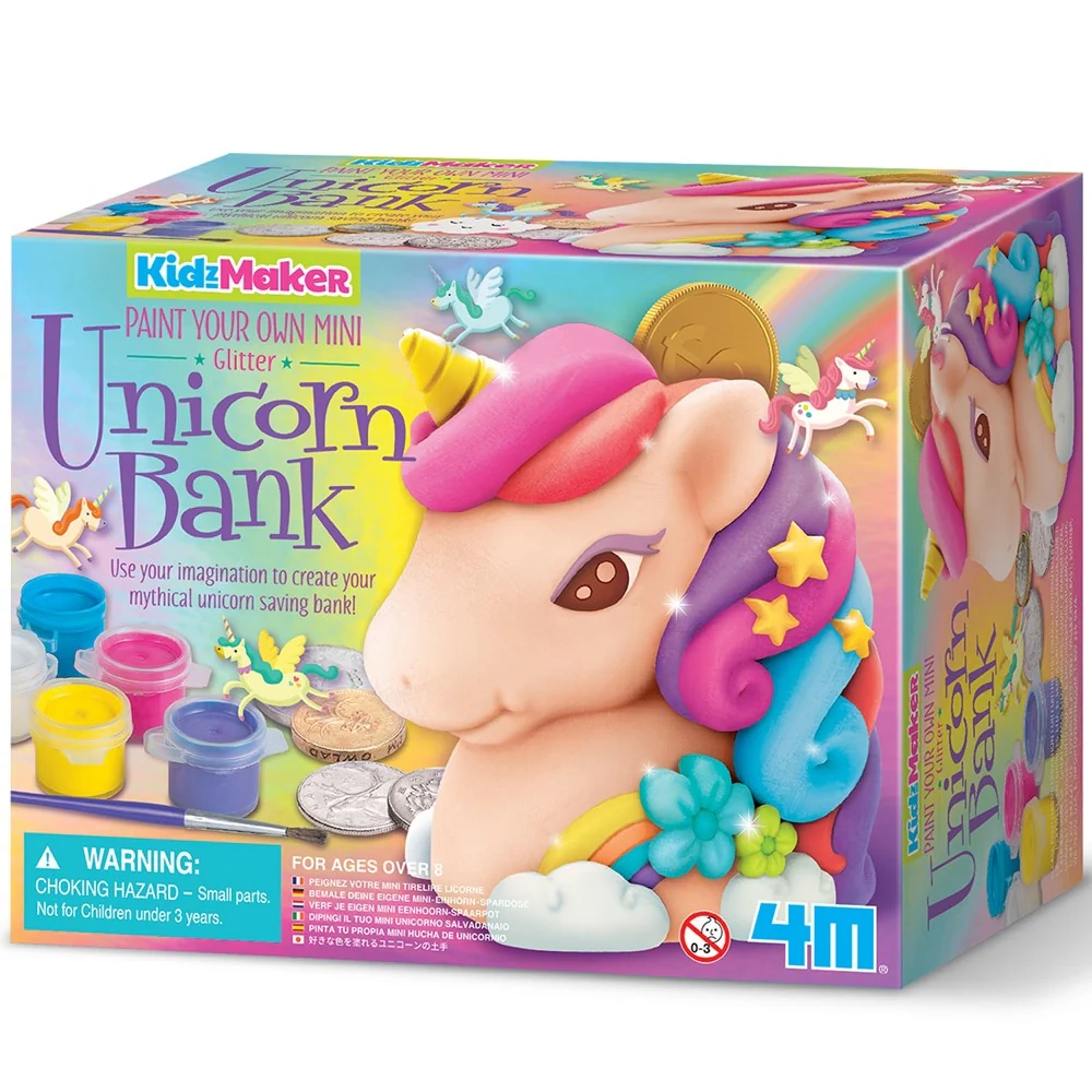 4M Paint Your Own Mini Glitter Unicorn Bank - Multicolor Suitable for 8 years & above