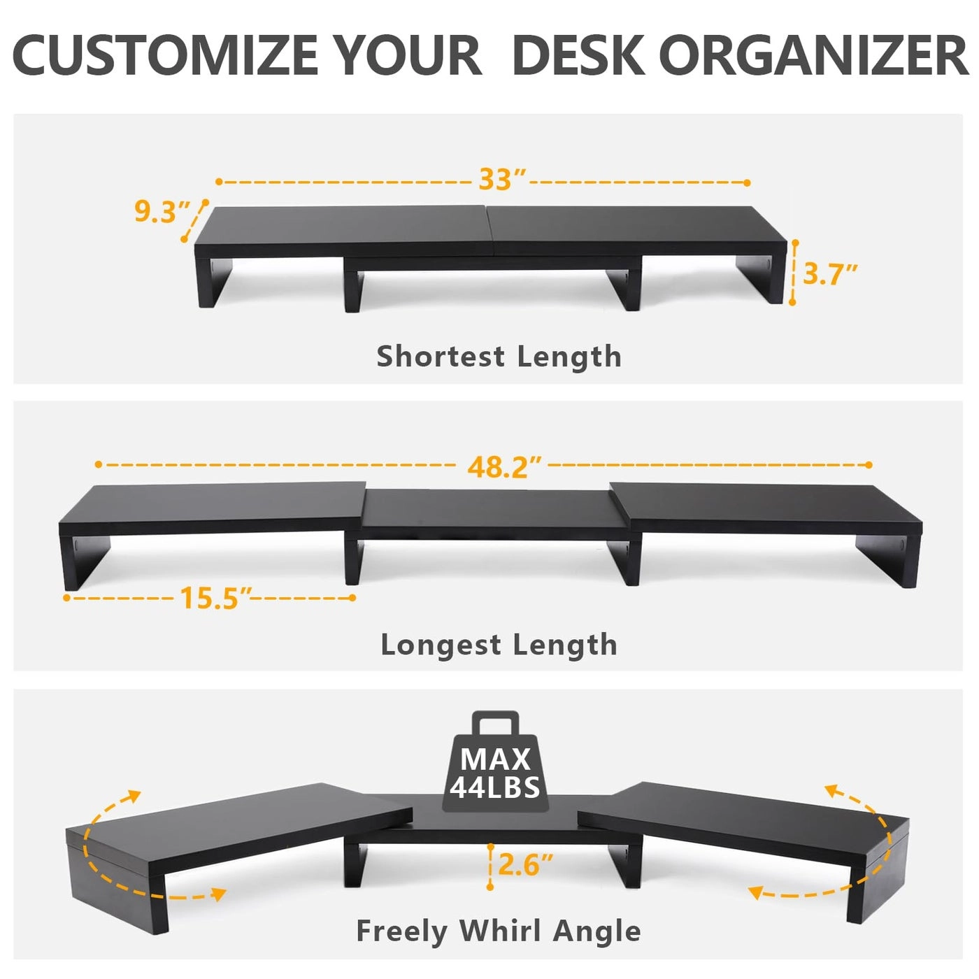 Dual Monitor Stand Riser - 2 Monitors 3 Shelf