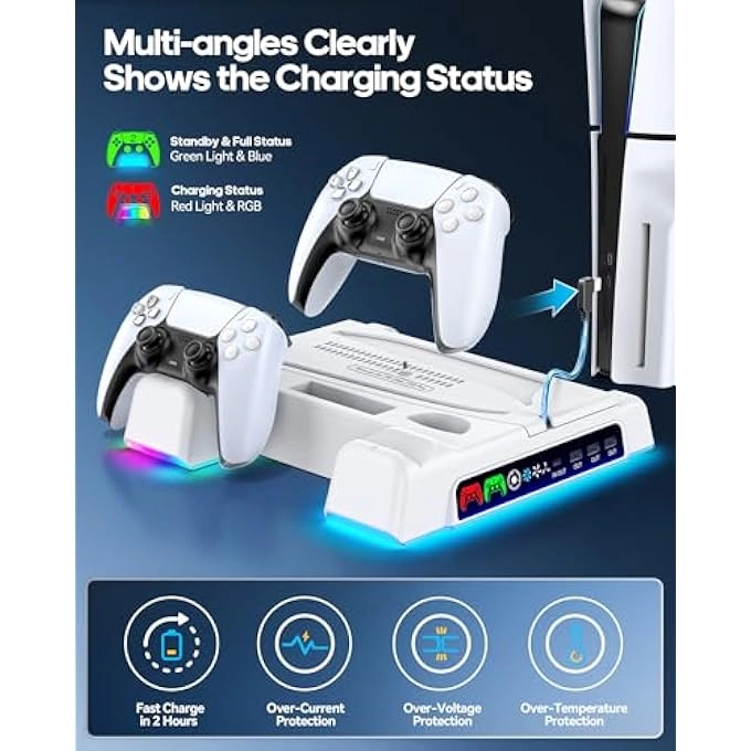 Stand & Cooling Station - AC Adapter + Cooling Fan - RGB LED + Controller Charging Station