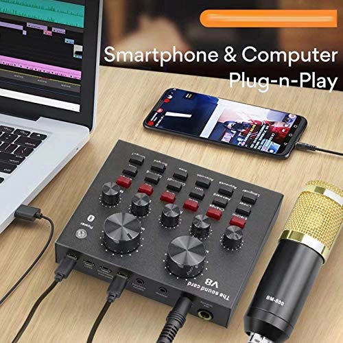 Condenser Microphone Kit - Wired Microphone Live Sound Card Voice Changer