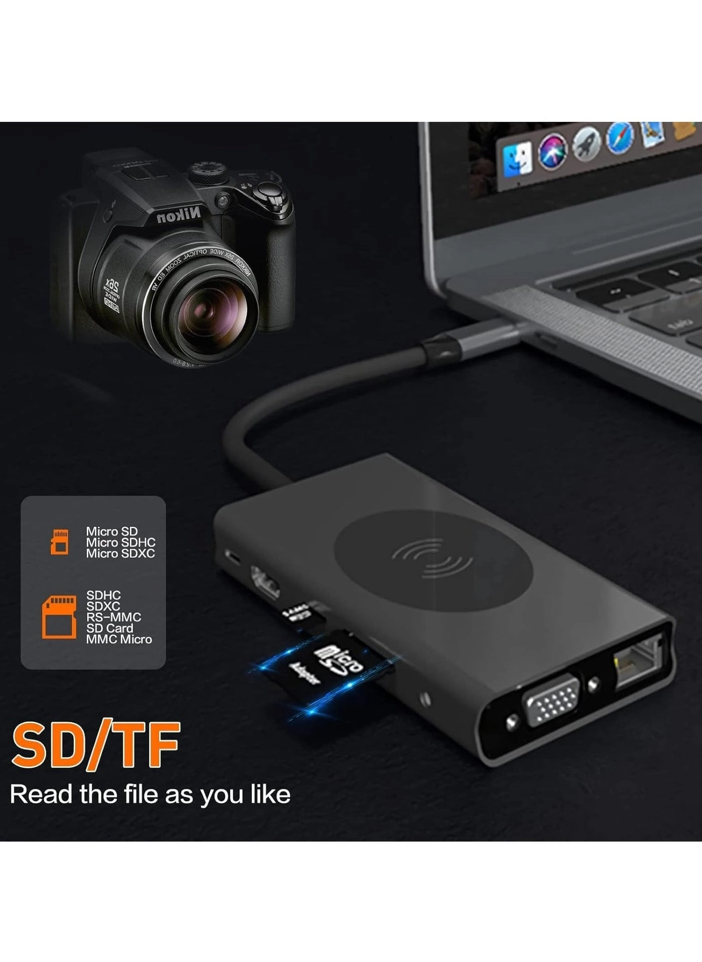 13-in-1 USB C Docking Station - Wireless Charging 4K HDMI