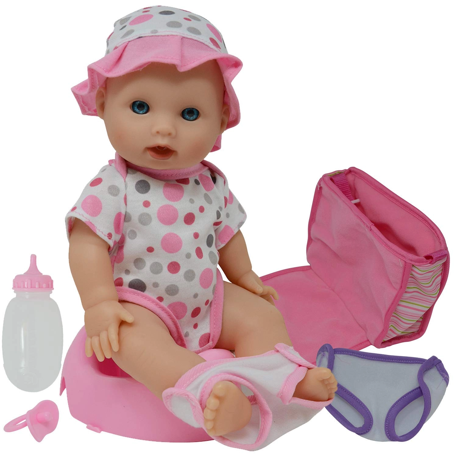 The New York Doll Collection Drink and Wet Potty Training Baby - Posable Pacifier Bottle