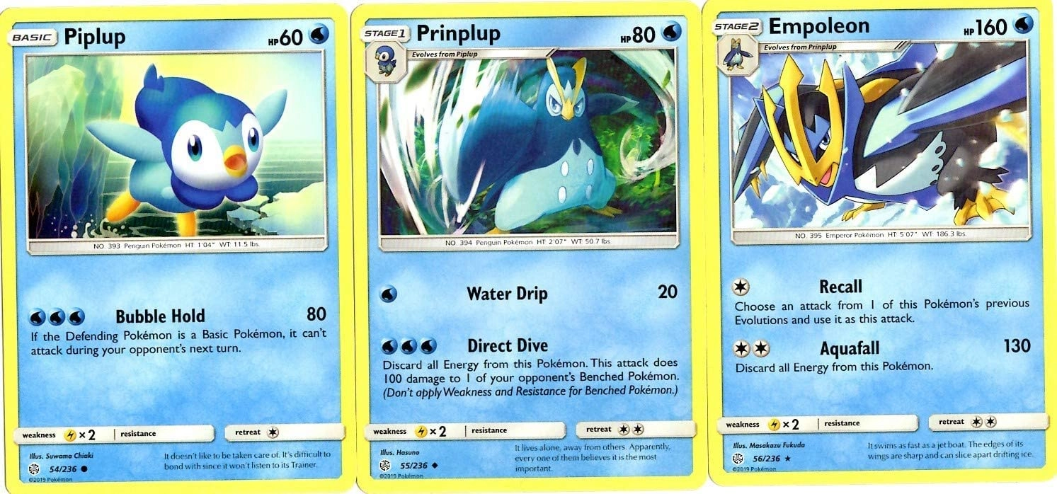 Pokémon Empoleon 56/236 - Sun Moon Cosmic Eclipse - Evolution Card Lot - Prinplup Piplup - 3pcs