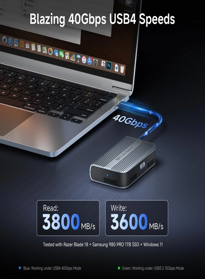40Gbps Portable USB4 / Thunderbolt 4 SSD Enclosure - M.2 NVMe Tool-Free