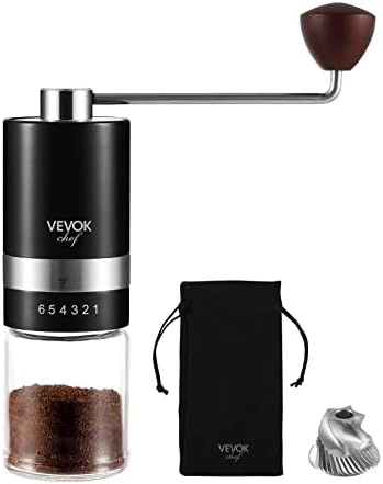 VEVOK CHEF Manual Coffee Grinder - 6 External Adjustable Setting Stainless Steel Conical Burr