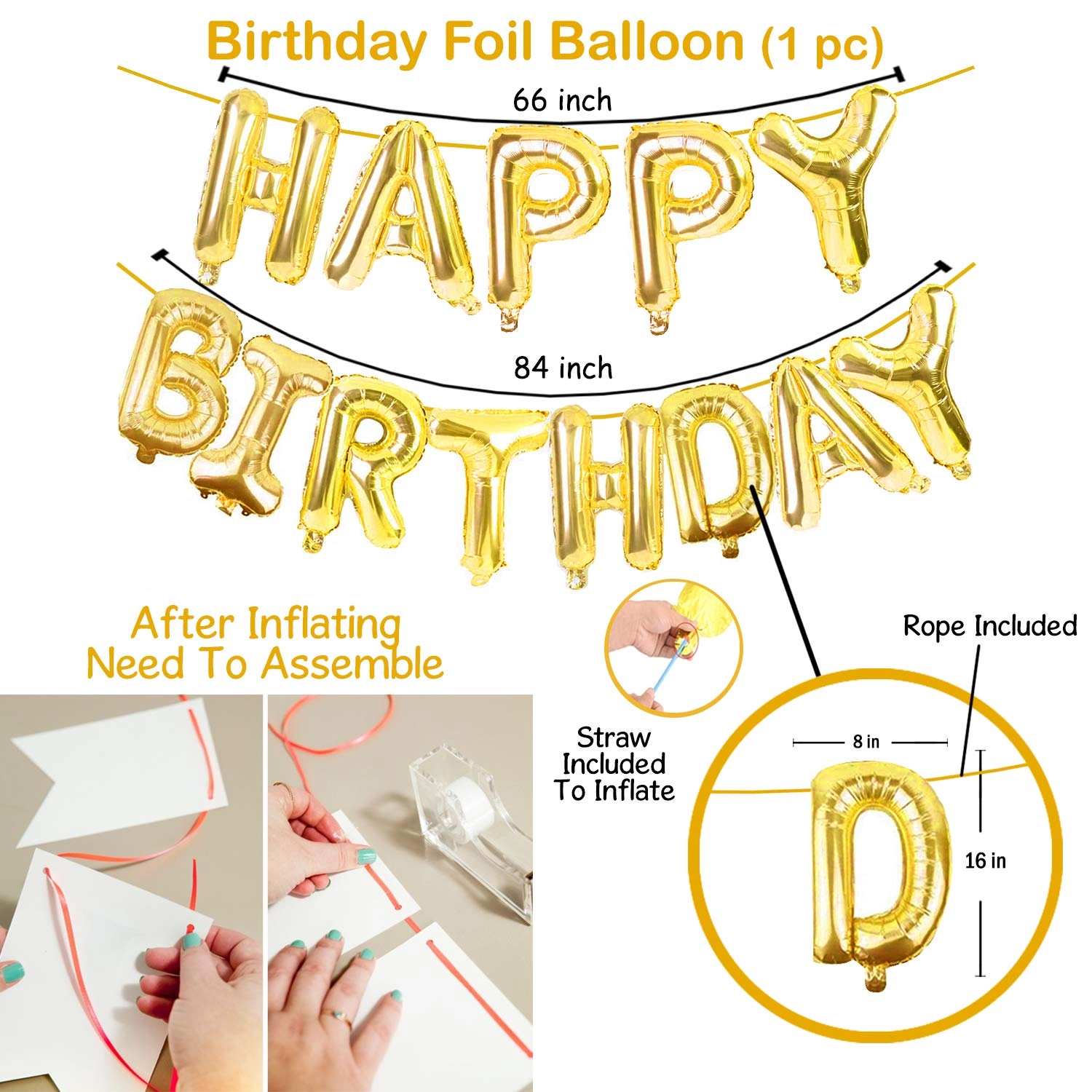Happy Birthday Foil Balloons + Silver Fringe Curtain - 2 Pcs + Metallic Balloons - 50 Pcs