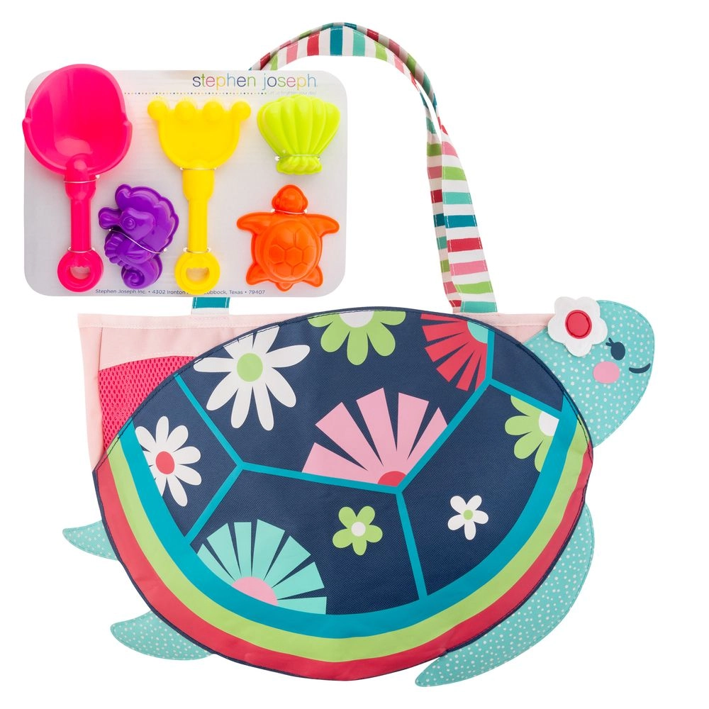 Stephen Joseph Beach Tote with Sand Toy Play Set - Turtle 5 Sand Toys