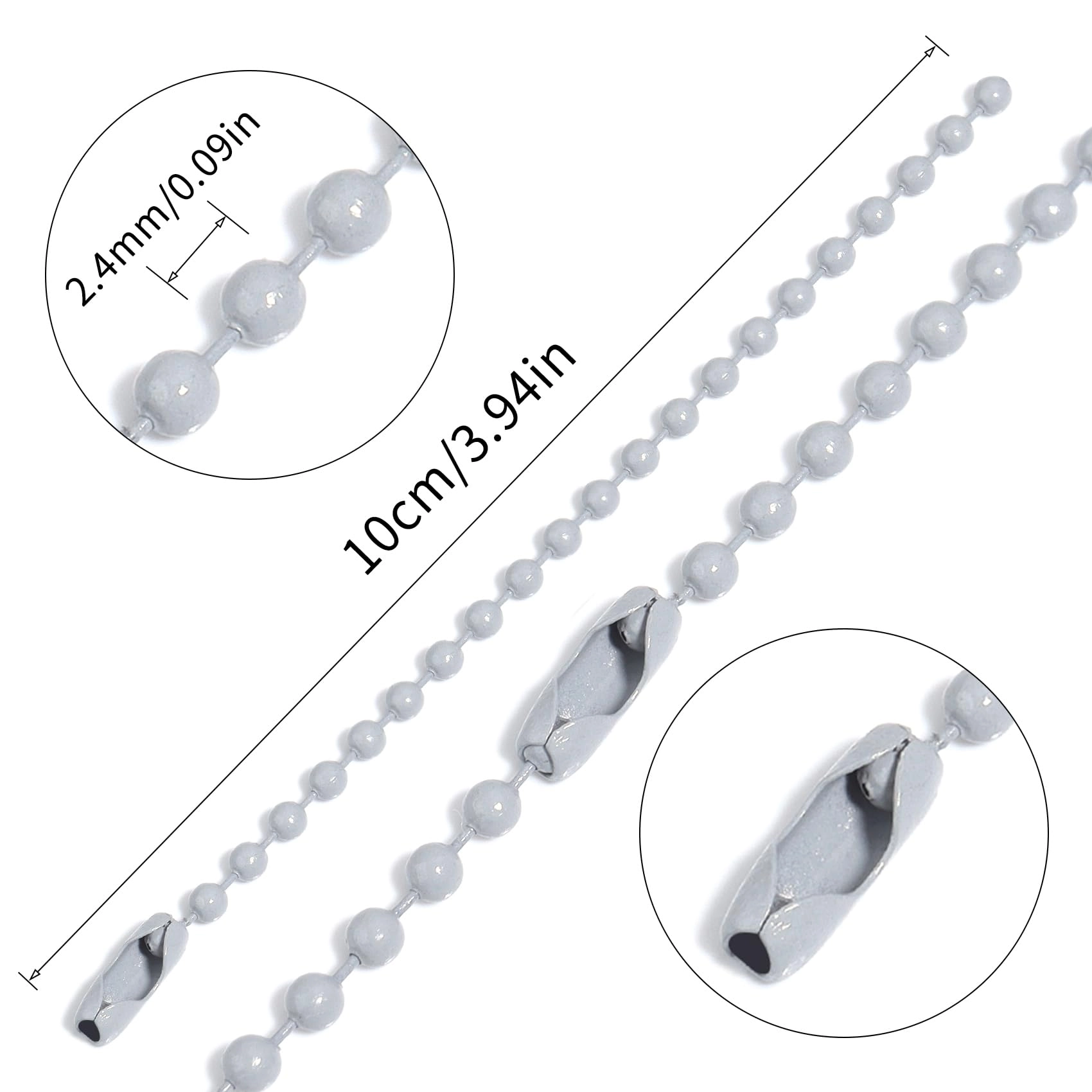 Ball Beads Chains - 100Pcs 4 Inch Gray