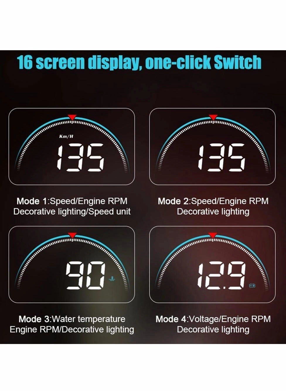 HUD Head-up Display - Multifunctional Overspeed Warning System OBD II