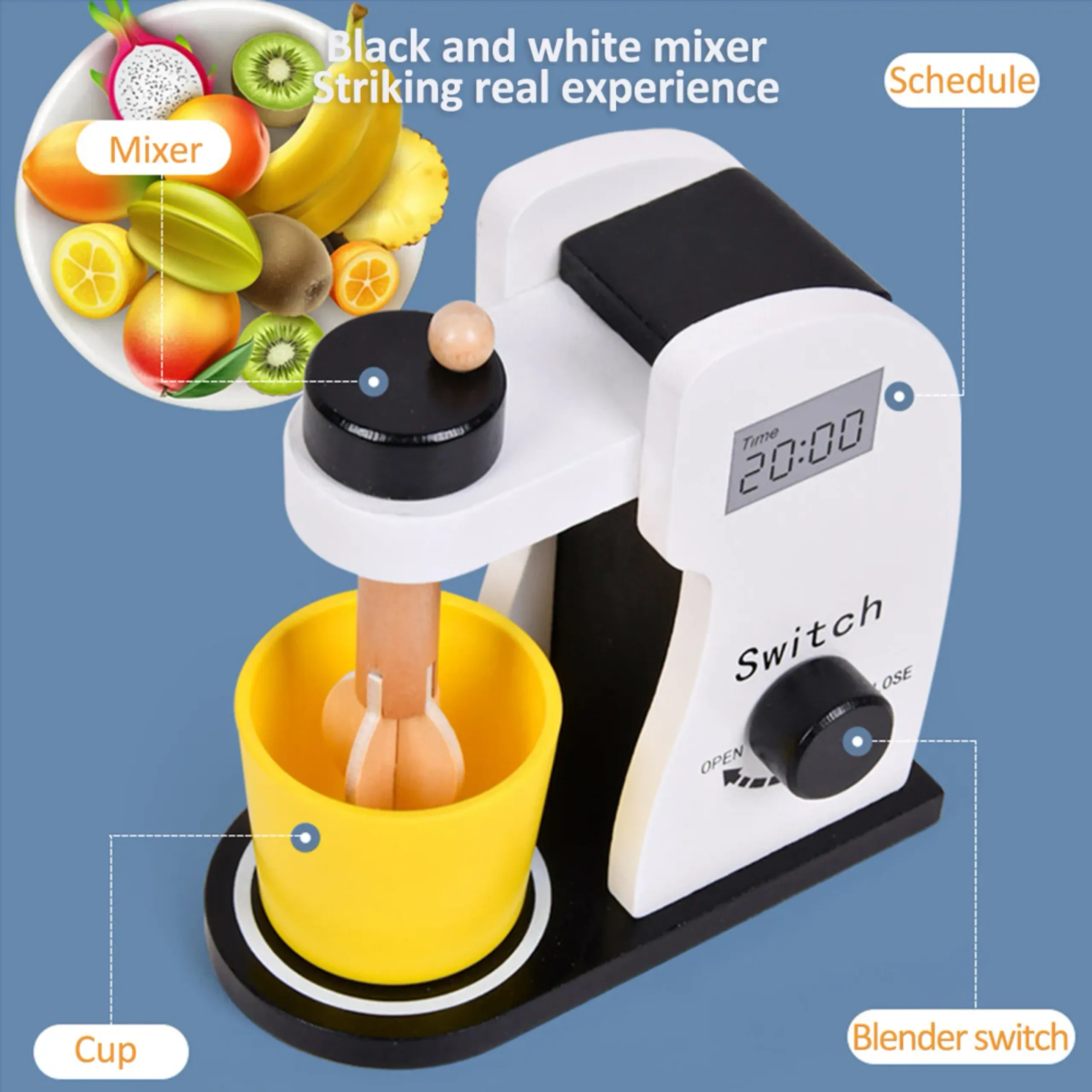 Kids Wooden Stand Mixer Pretend Playset - 2pcs (5551007-Bl-20509)