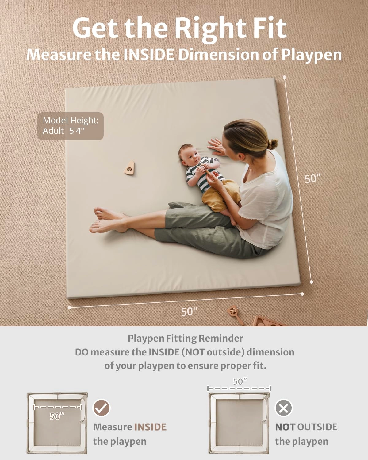 Vegan Leather Baby Play Mat - 50x50 Taupe