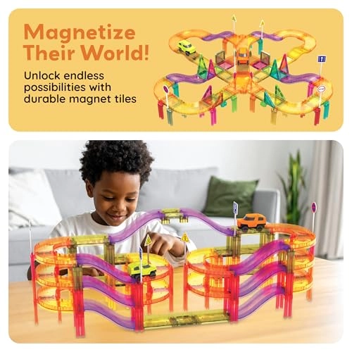 Magnetic Tile Race Car Track Set - 60 pieces STEM