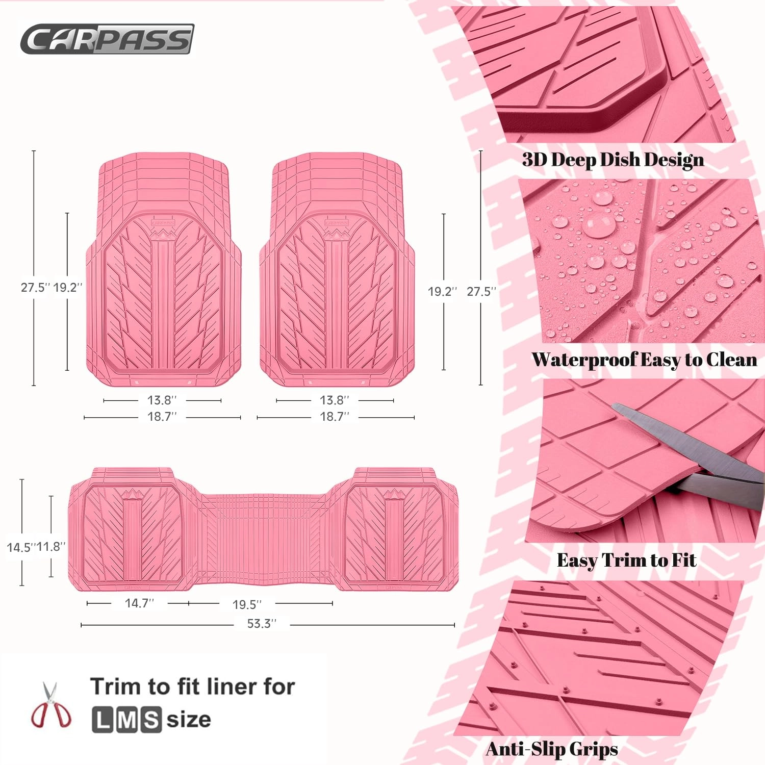 Rubber Floor Mats - All Weather Trim-to-Fit 3-Piece