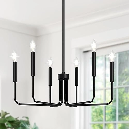 6-Light Farmhouse Chandelier - Black Indoor