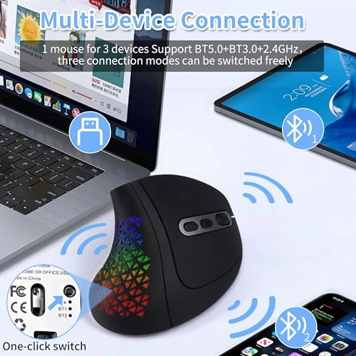 Vertical Ergonomic Mouse - Bluetooth & Wireless Dual Modes