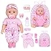 Reborn Baby Doll - 12 Inch + Baby Doll Clothes + Backpack Carrier - Pink Flower Pattern + Nipple + Feeding Bottle + Diaper Ages 3+