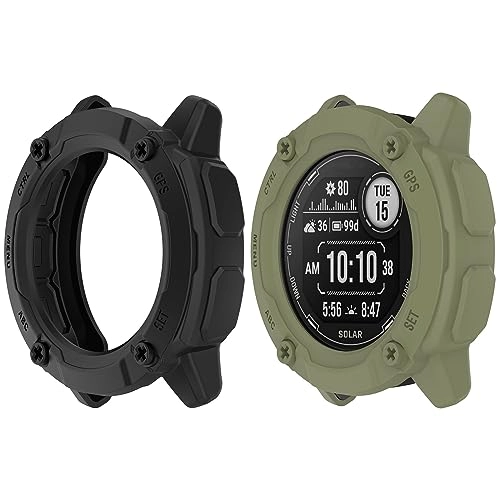 Bumper Case for Instinct 2X Solar 50mm - Shock-proof Shatter-resistant Black+Green 2-Pack