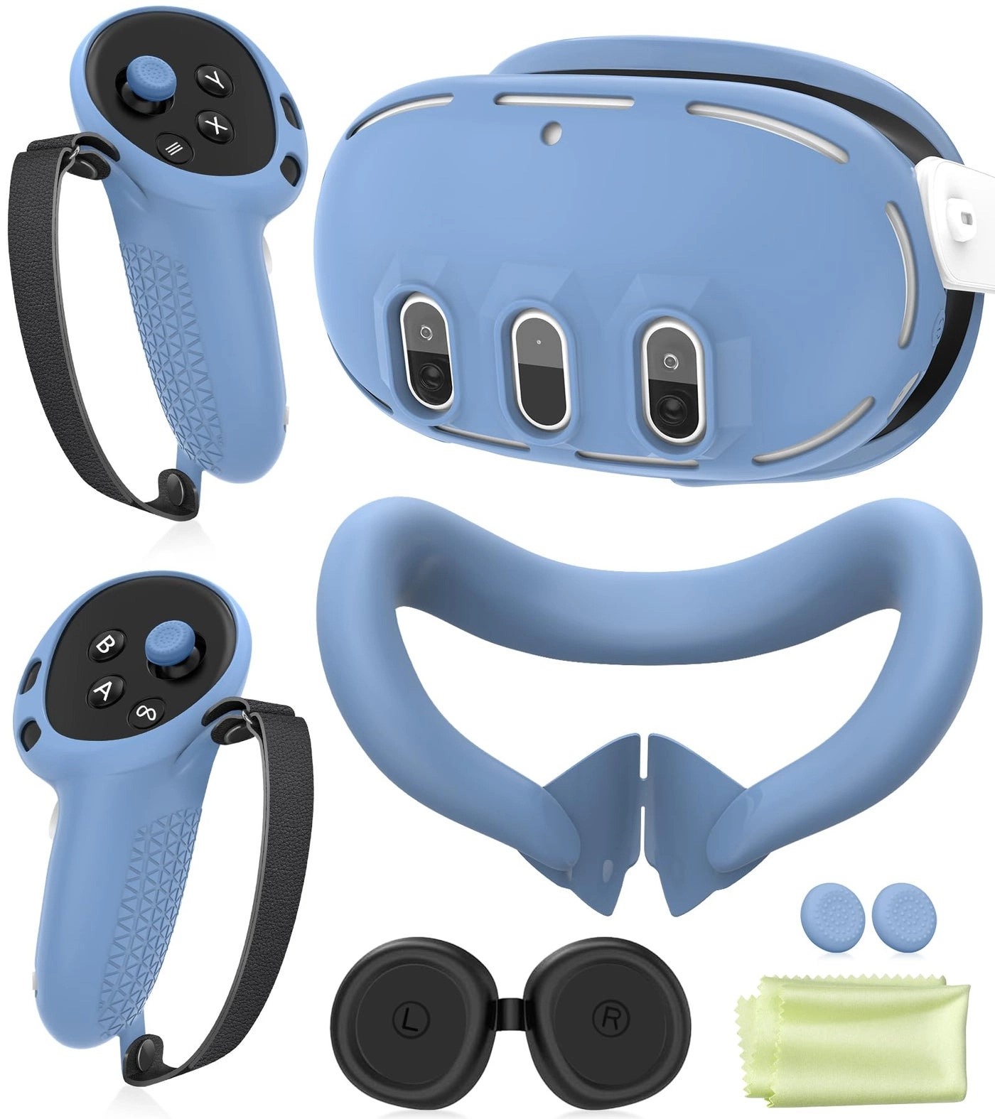 Controller Grips + Headset Shell Cover + Stick Cap + Face Cover + Lens Cover + Lens Cleaning Cloths