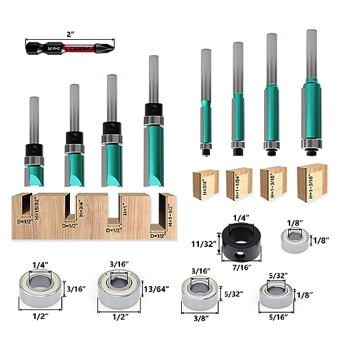 Router Bits - 8PCS + Impact Magnetic Bits + Bearings + Wrenches