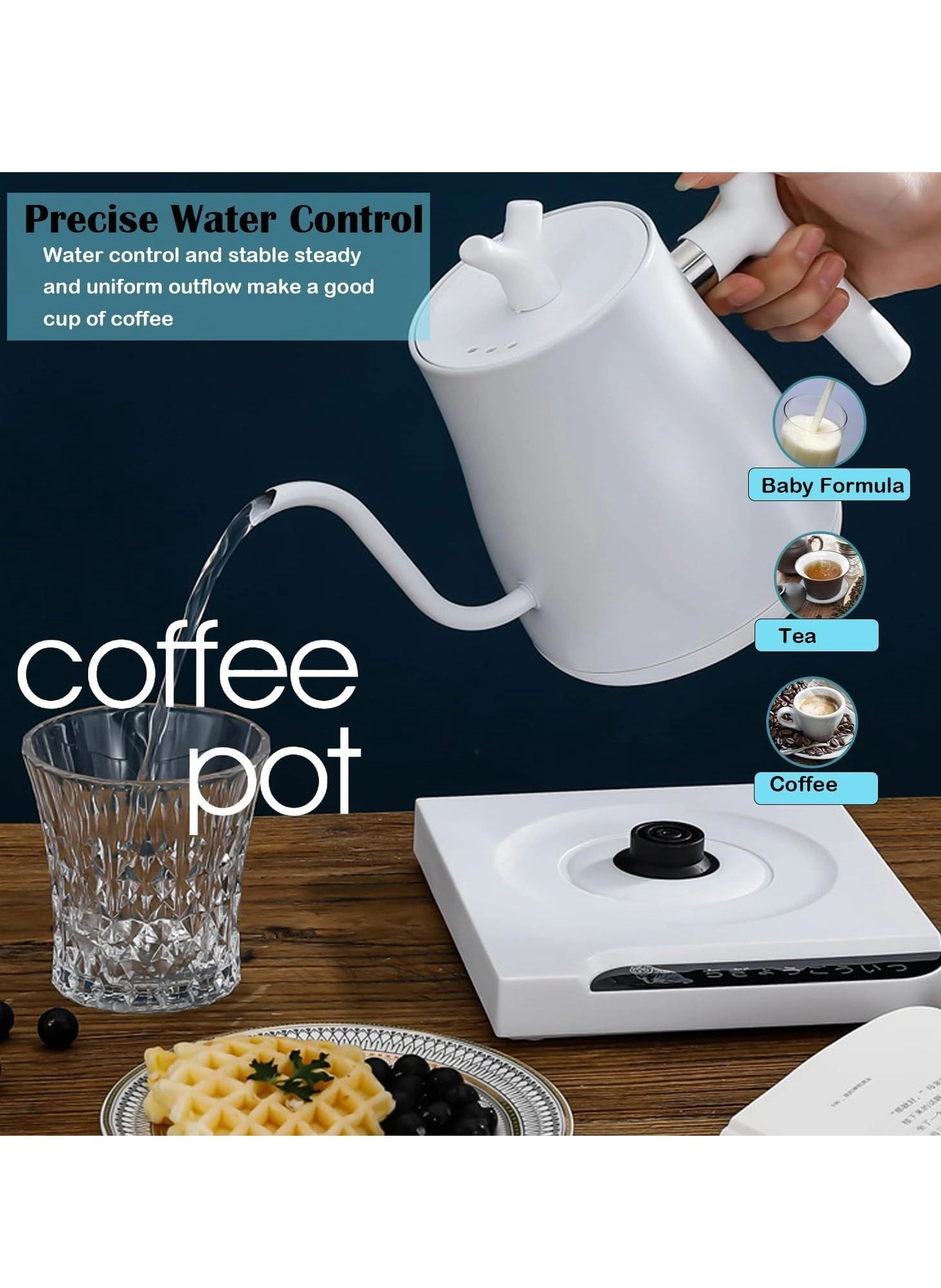 Gooseneck Electric Kettle 1 L White