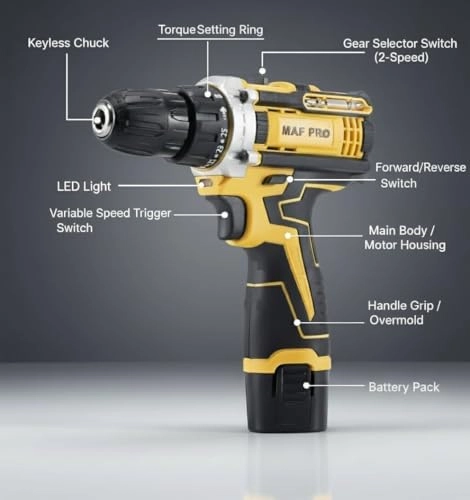 Cordless Drill - 12V 1500 RPM 10mm Keyless Chuck