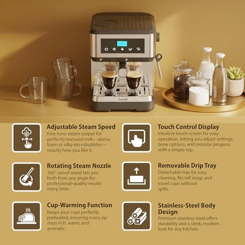 20-Bar Coffee Maker - 1.6L Milk Frother